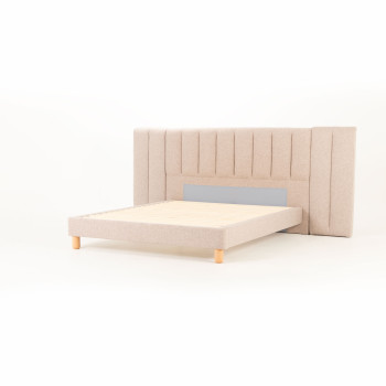 Riley King Bed Frame With Wings, Beige