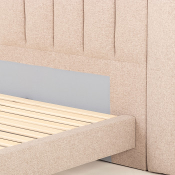 Riley King Bed Frame With Wings, Beige