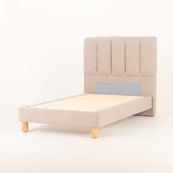 Riley King Single Bed Frame With Wings, Beige