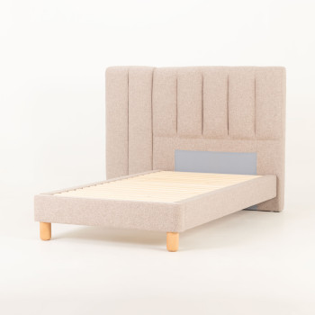 Riley King Single Bed Frame With Wings, Beige