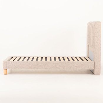 Riley King Single Bed Frame With Wings, Beige