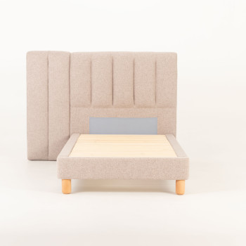 Riley King Single Bed Frame With Wings, Beige