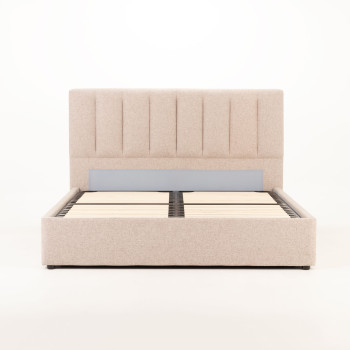 Riley Lift Up King Bed Frame With Wings, Beige