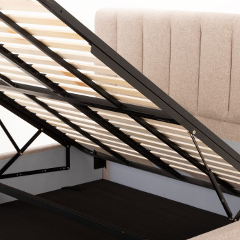 Riley Lift Up King Bed Frame With Wings, Beige