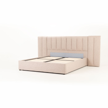 Riley Lift Up King Bed Frame With Wings, Beige