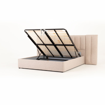 Riley Lift Up King Bed Frame With Wings, Beige