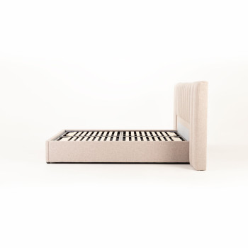 Riley Lift Up King Bed Frame With Wings, Beige