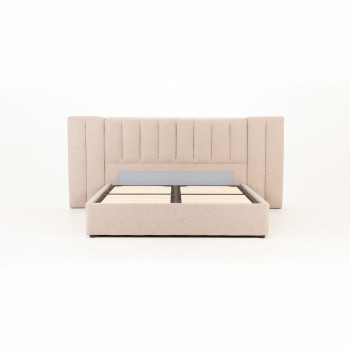 Riley Lift Up King Bed Frame With Wings, Beige