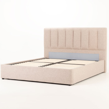 Riley Lift Up King Bed Frame With Wings, Beige