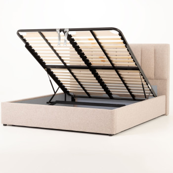 Riley Lift Up King Bed Frame With Wings, Beige