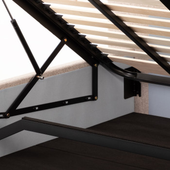 Riley Lift Up Queen Bed Frame With Wings, Beige