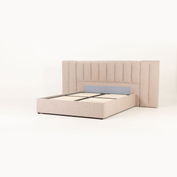 Riley Lift Up Queen Bed Frame With Wings, Beige