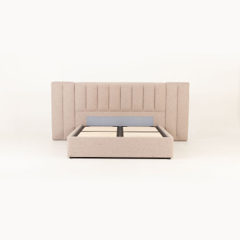 Riley Lift Up Queen Bed Frame With Wings, Beige