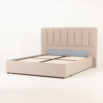 Riley Lift Up Queen Bed Frame With Wings, Beige
