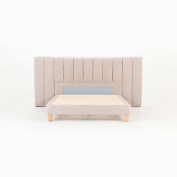 Riley Queen Bed Frame With Wings, Beige