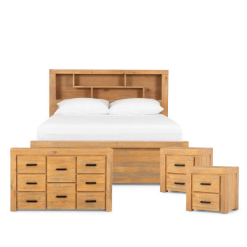 Sutton 4 Piece Bedroom Set with 2 Drawers Queen Bed Frame and Lowboy, Light