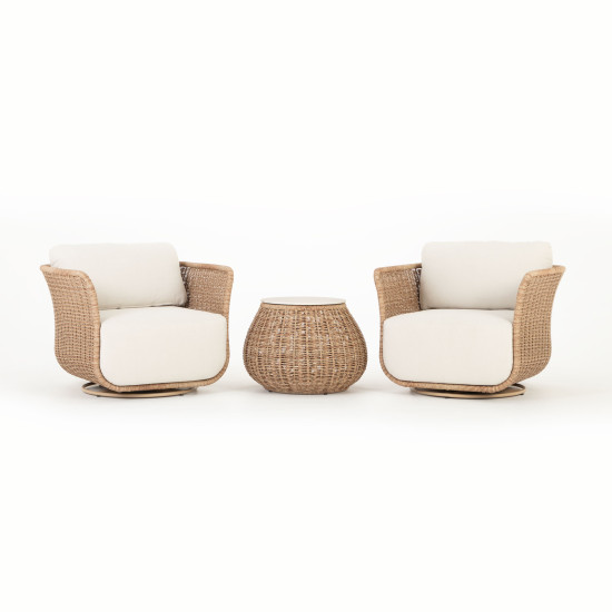 Tangier 3 Piece Outdoor Lounge Set With Side Table, Natural