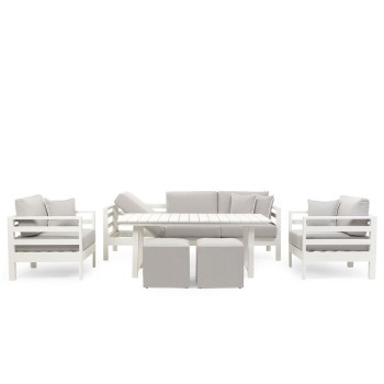 Venus Outdoor Lounge/Low Dining Set With Sassy Footstools - W159, White