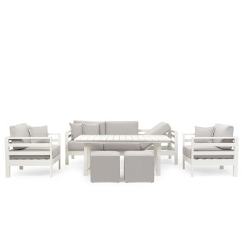 Venus Outdoor Lounge/Low Dining Set With Sassy Footstools - W159, White