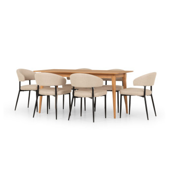 Nordic & Whitly 7 Piece Dining Set - W160, Beige