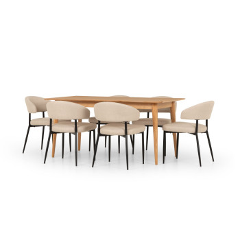 Nordic & Whitly 7 Piece Dining Set - W160/210, Beige