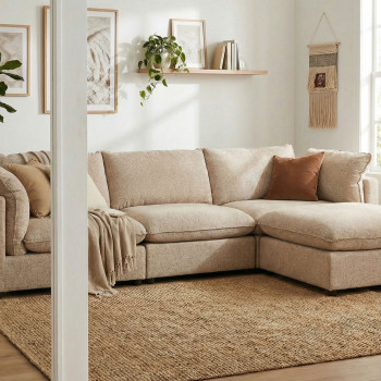 Zoey 3 Seater Modular Sofa With Ottoman, Brown