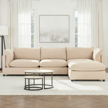 Zoey 3 Seater Modular Sofa With Ottoman, Brown