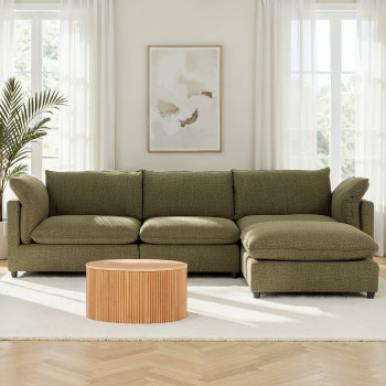 Zoey 3 Seater Modular Sofa With Ottoman, Green