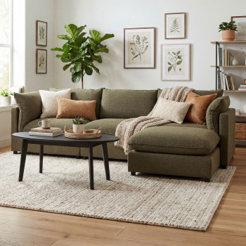 Zoey 3 Seater Modular Sofa With Ottoman, Green
