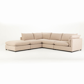 Zoey 4 Seater Modular Left Hand Facing Corner Sofa with Ottoman, Brown