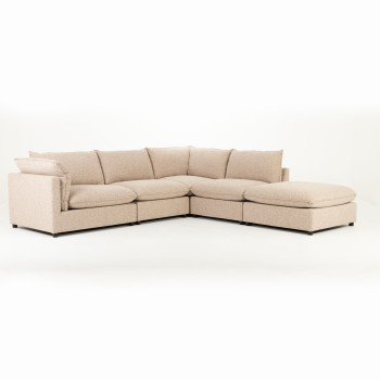 Zoey 4 Seater Modular Right Hand Facing Corner Sofa with Ottoman, Brown