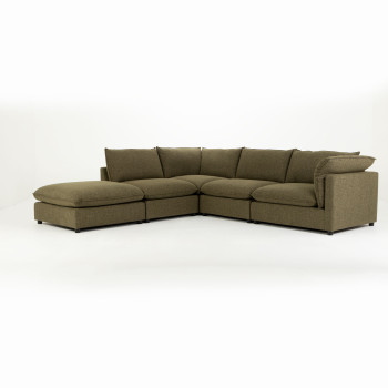 Zoey 4 Seater Modular Left Hand Facing Corner Sofa with Ottoman, Green