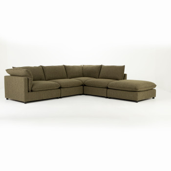 Zoey 4 Seater Modular Right Hand Facing Corner Sofa with Ottoman, Green