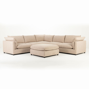 Zoey 5 Seater Corner Modular Sofa With Ottoman, Brown
