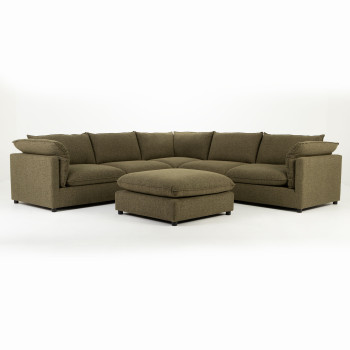 Zoey 5 Seater Corner Modular Sofa With Ottoman, Green