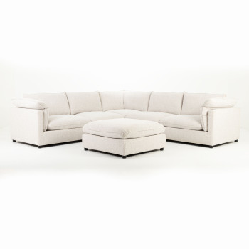 Zoey 5 Seater Corner Modular Sofa With Ottoman, Natural