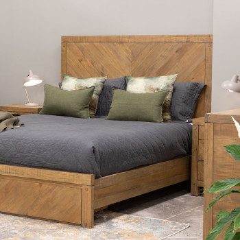 Chevron Queen Bed Frame with Storage, Pine
