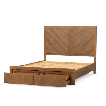 Chevron Queen Bed Frame with Storage, Pine