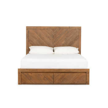 Chevron Queen Bed Frame with Storage, Pine