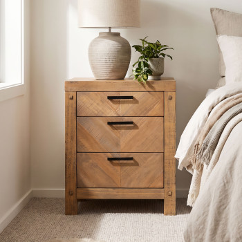 Chevron 3 Drawer Bedside, Pine