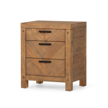 Chevron 3 Drawer Bedside, Pine