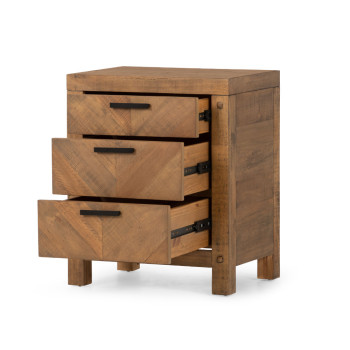 Chevron 3 Drawer Bedside, Pine