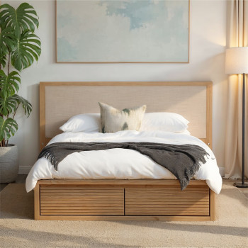 Bromley Queen Bed Frame with Drawers, Light