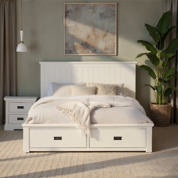 Melve Queen Bed Frame with Storage, White