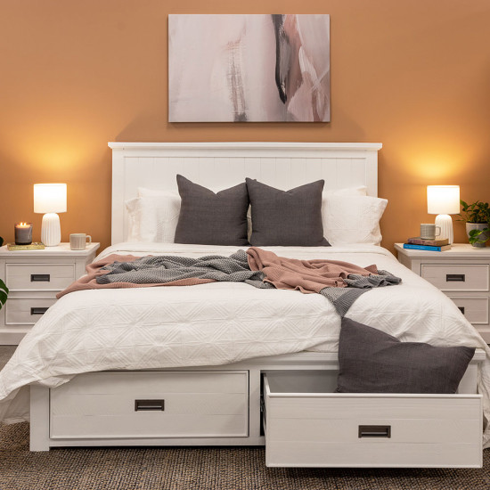Melve Queen Bed Frame with Storage, White